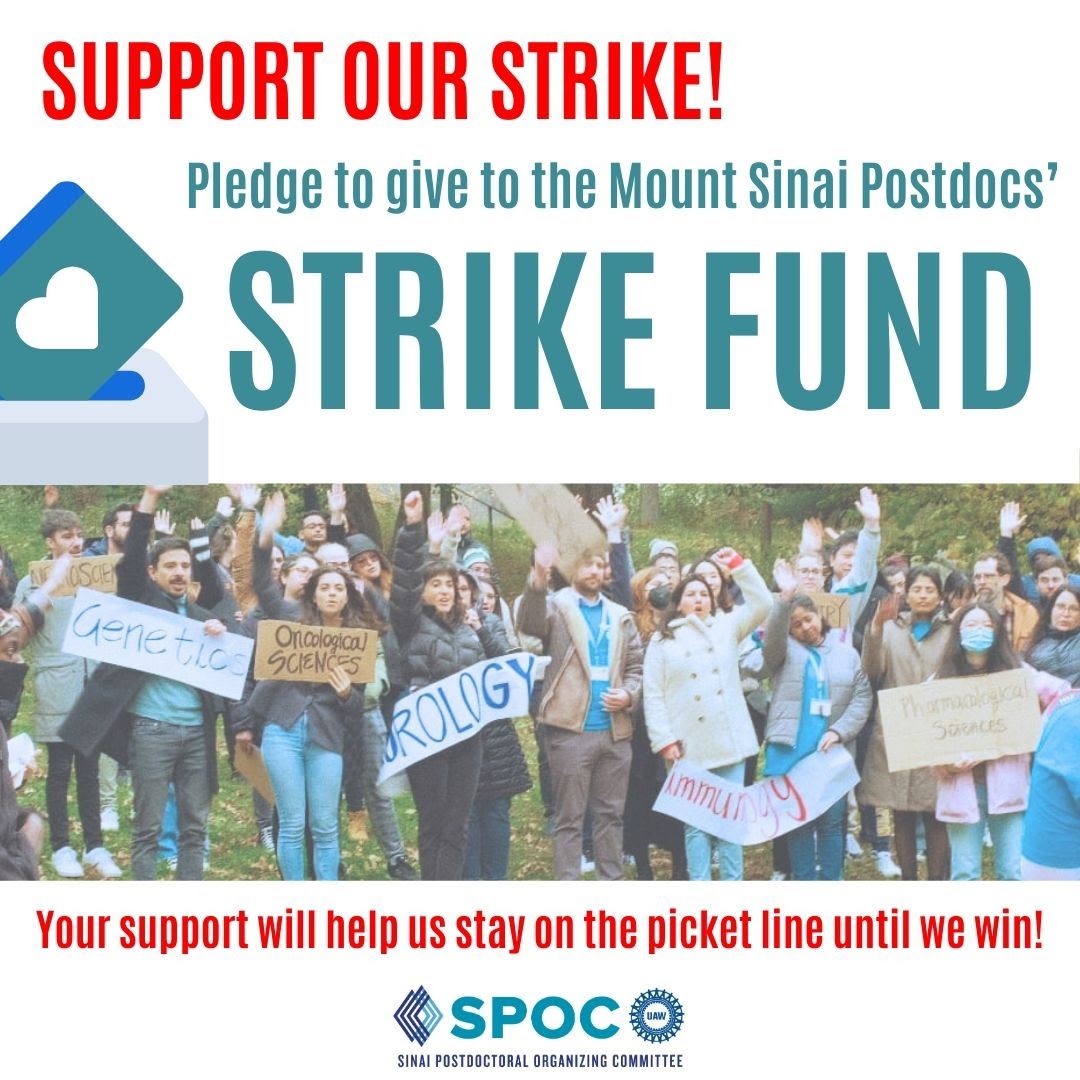 Solidarity Strike Fund at Sinai! UAW Postdocs Set to Strike December 6