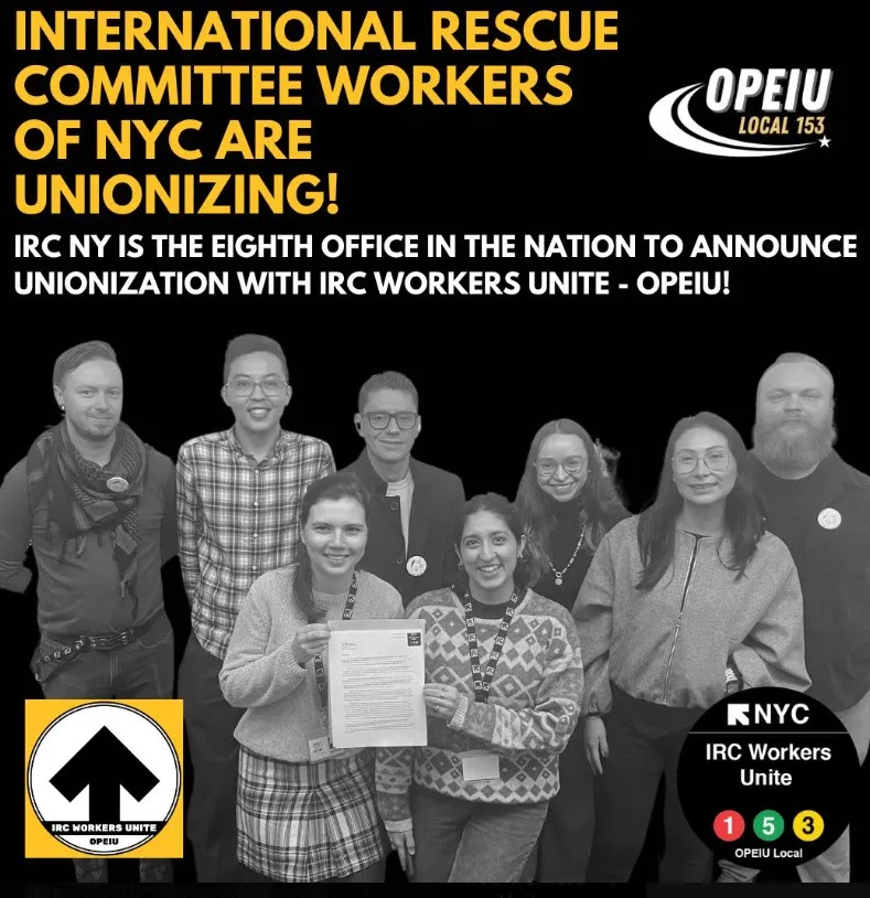 International Rescue Committee (IRC) Workers Announce Unionization with OPEIU Local 153