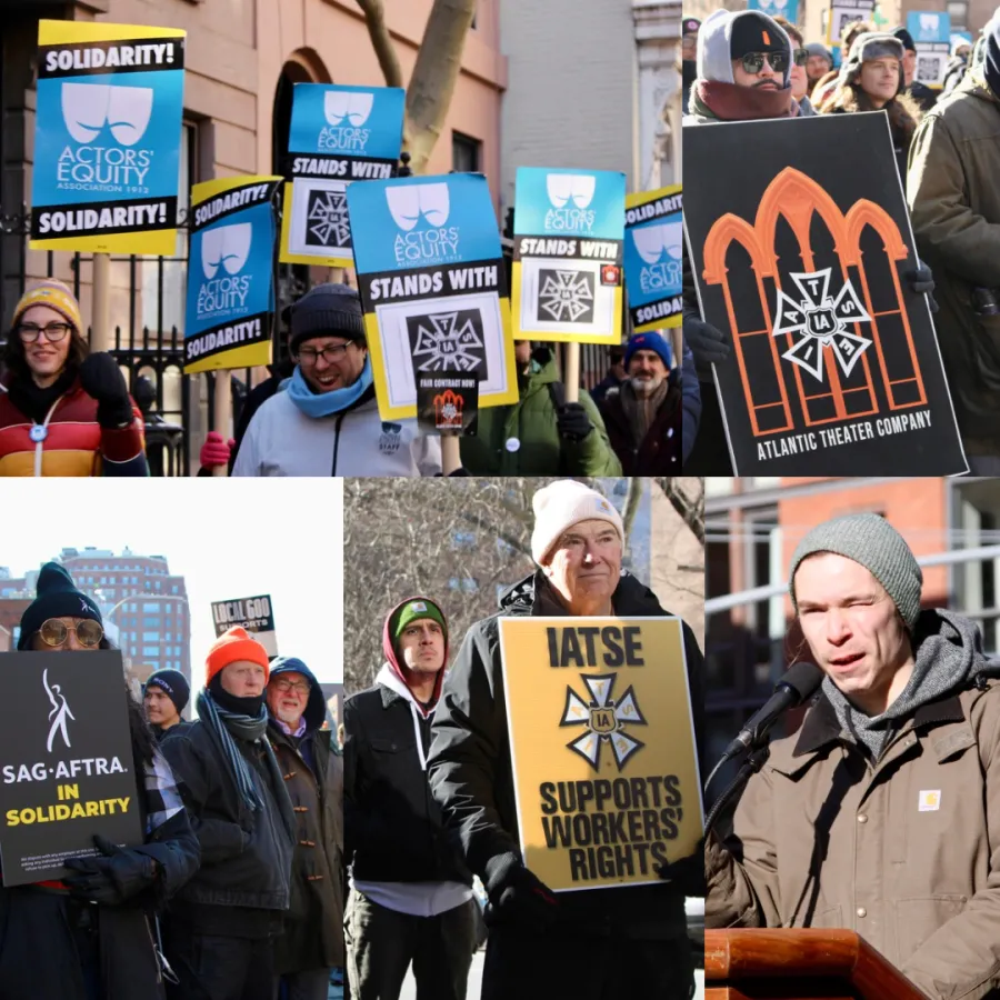 Hundreds Rally in New York to Support the Atlantic Theater Company's Crew