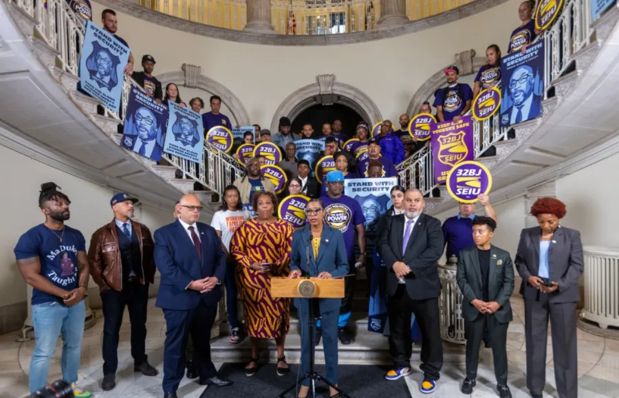 32BJ SEIU Stands with Elected Officials Supporting Aland Etienne Safety and Security Act