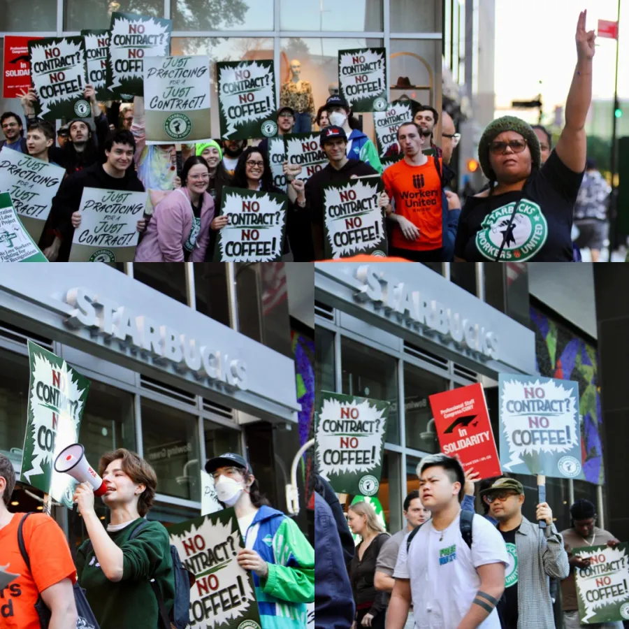 Starbucks Workers and Allies Rally for a Contract at 2 Broadway