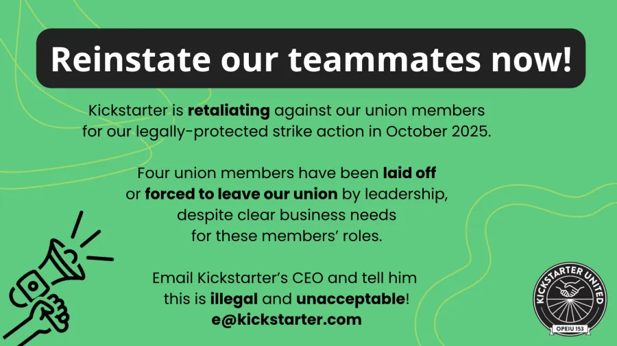 Kickstarter RALLY to End Retaliation for Recent Strike Victory