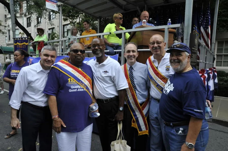 George Gresham, Grand Marshal of the 2015 NYC Labor Day Parade stands with Mario Cilento, Lester Crockett, Vincent Alvarez, George Miranda, Nick LaMorte