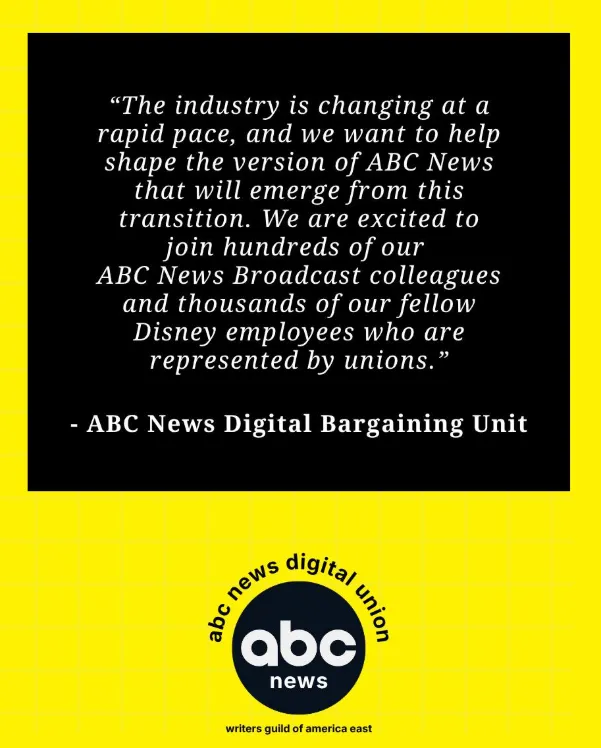 ABC Network News and the WGA East Announce Recognition of ABC Network News Digital Staff Union