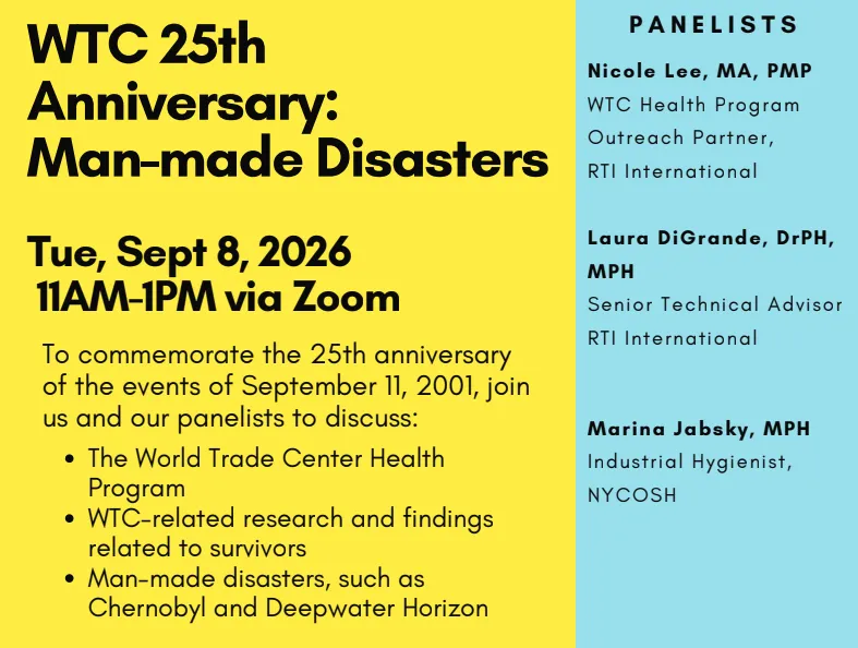 NYC CLC/NYCOSH 2026 Safety & Health Series: WTC 25th Anniversary: Man-Made Disasters
