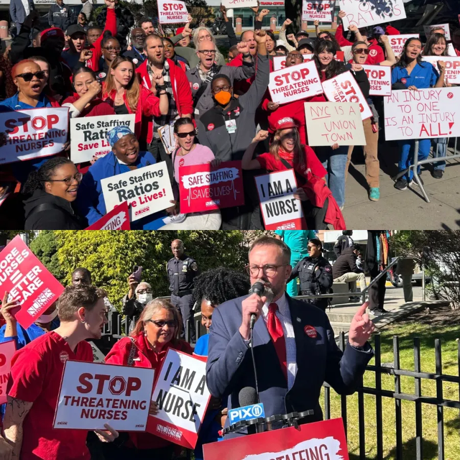 NYSNA Nurses Hold Emergency Rally and Press Conference at New York City Health+Hospitals/Kings County After Nurse Leader Is Suspended For Safe Staffing Advocacy